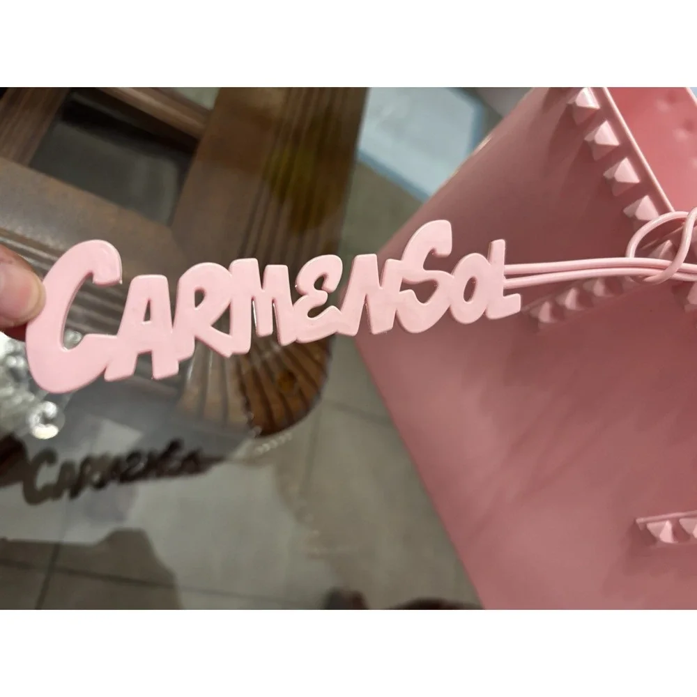 Carmen Sol Pink Studded Plastic Tote Bag for Women with Bag Charm Top Handle